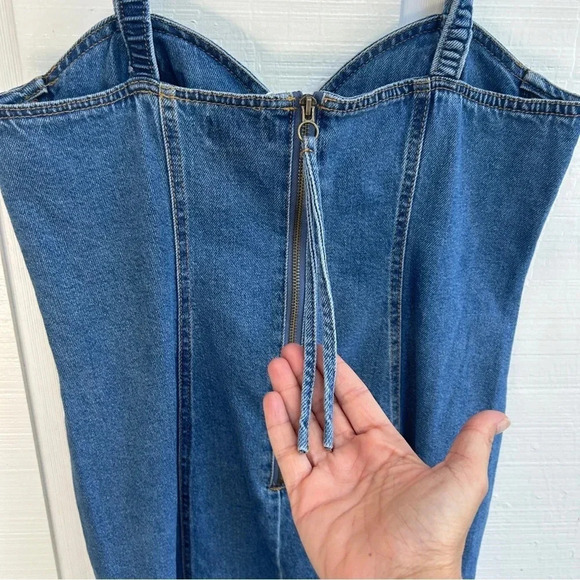 Steve Madden Corset Denim Mini Dress Dark Blue Wash w/ Tassel Zipper | NWT | Med - Picture 4 of 6